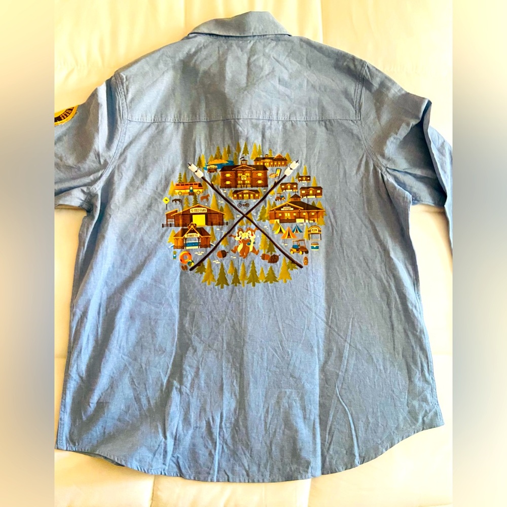NEW Disney Parks Shirt Adult L Blue Fort Wilderness 50th Mickey Mouse Button Up